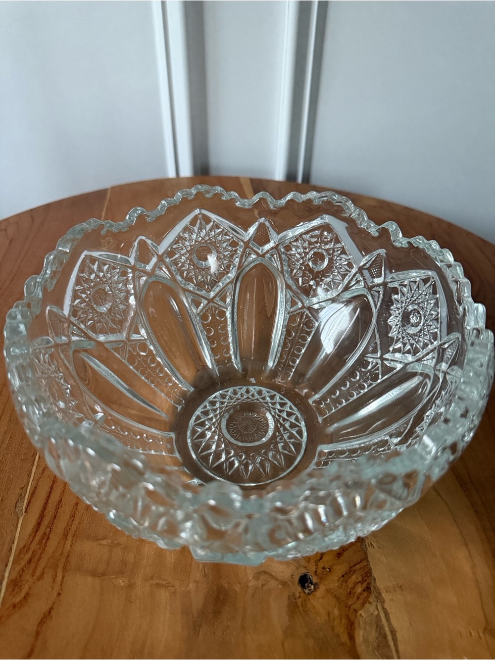 McKee Pressed Glass EAPG Quintec Pattern Sawtooth Rim Clear Bowl 8" Rare